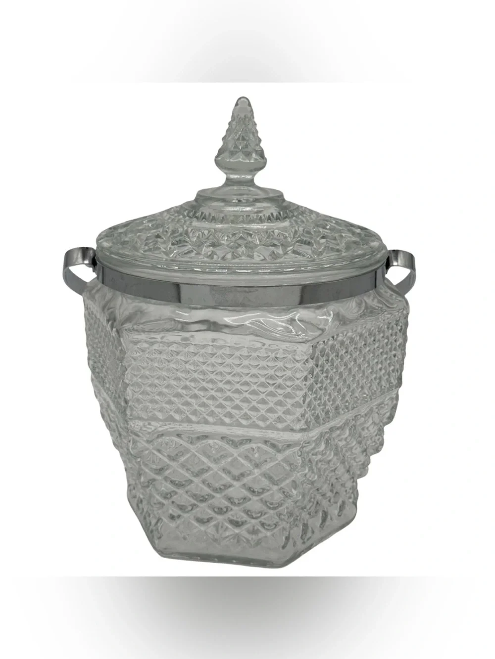 Vintage Anchor Hocking Wexford Glass Ice Bucket Cookie Jar with Lid MCM Crystal